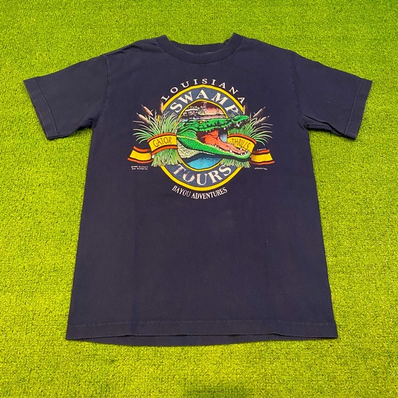 Vintage 80s Louisiana Swamp Tours Alligator Thrills Bayou Adventure Small Navy - Picture 1 of 4